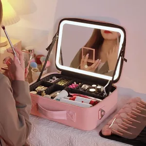Kosmetická taštička na make-up a toaletní potřeby s LED zrcátkem pro ženy