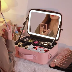 kosmetická taštička, kosmetický kufřík, kosmetický kufřík se zrcátkem, úložný box na make-up, kosmetický kufřík se světlem